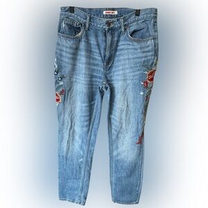 Johnny Was Light Blue Denim with Floral Trim size 28